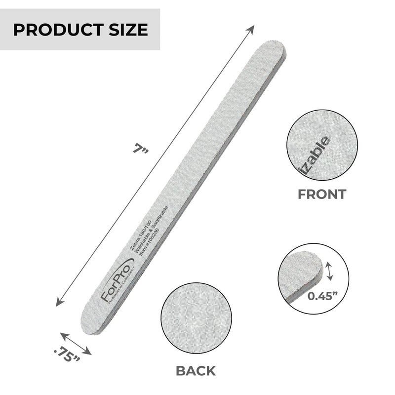 ForPro Professional Collection Zebra Foam Board, 180/180 Grit, Double-Sided Manicure Nail File, 7â€ L x .75â€ W, 50-Count - Image 3